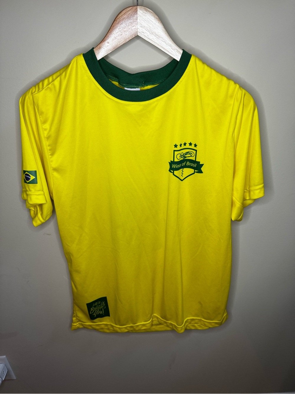 Men's Yellow Brazil-Inspired Soccer Jersey with Green Trim